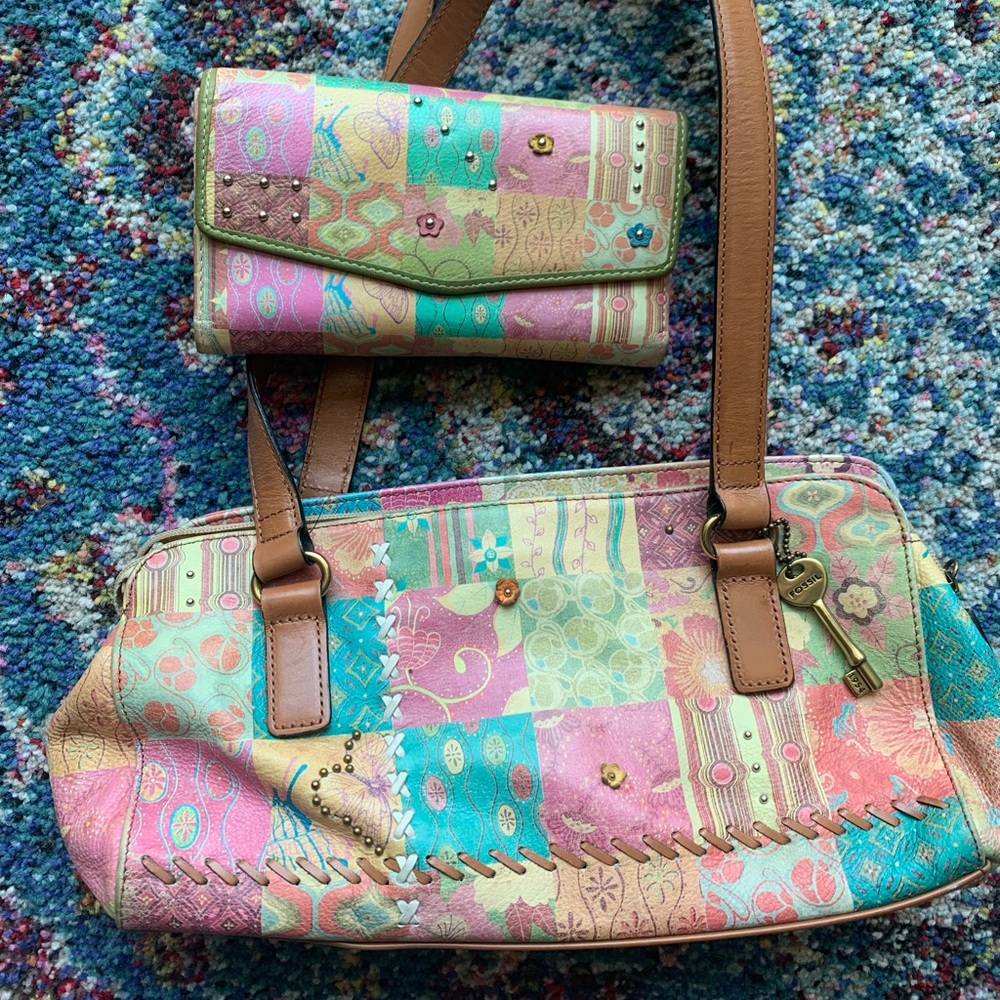 Fossil patchwork purse with wallet